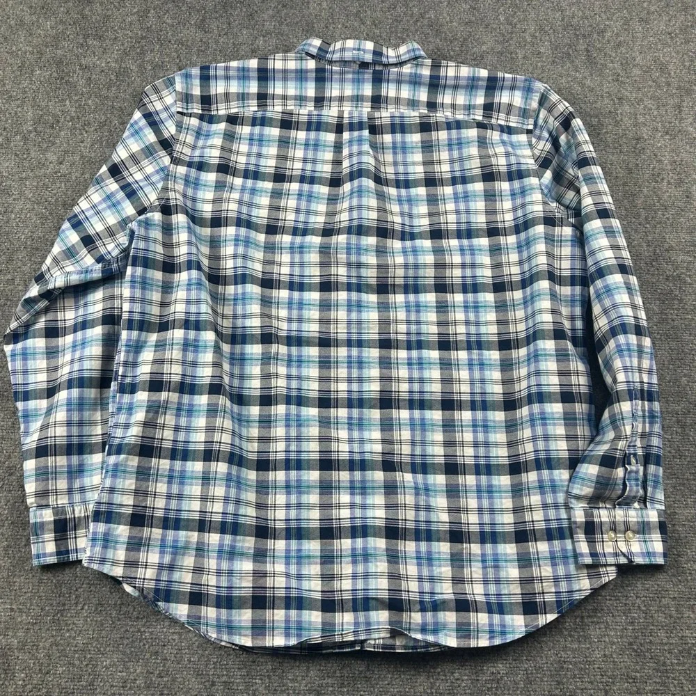 Banana‎ Republic Shirt Mens XL Blue Plaid Camden Fit Stretch Oxford Button Down